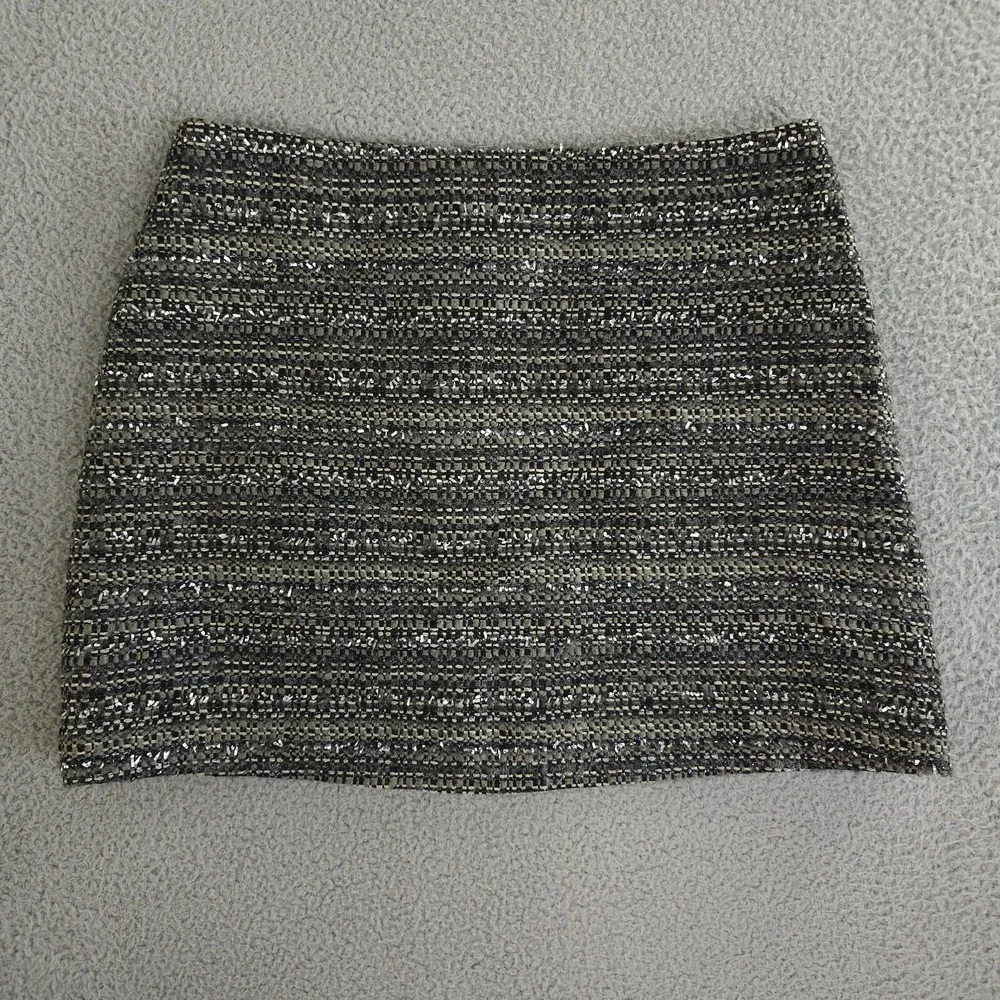 Tory Burch Ada Skirt Women 10 Granite Gray Metallic Tweed A Line Wool Blend Mini